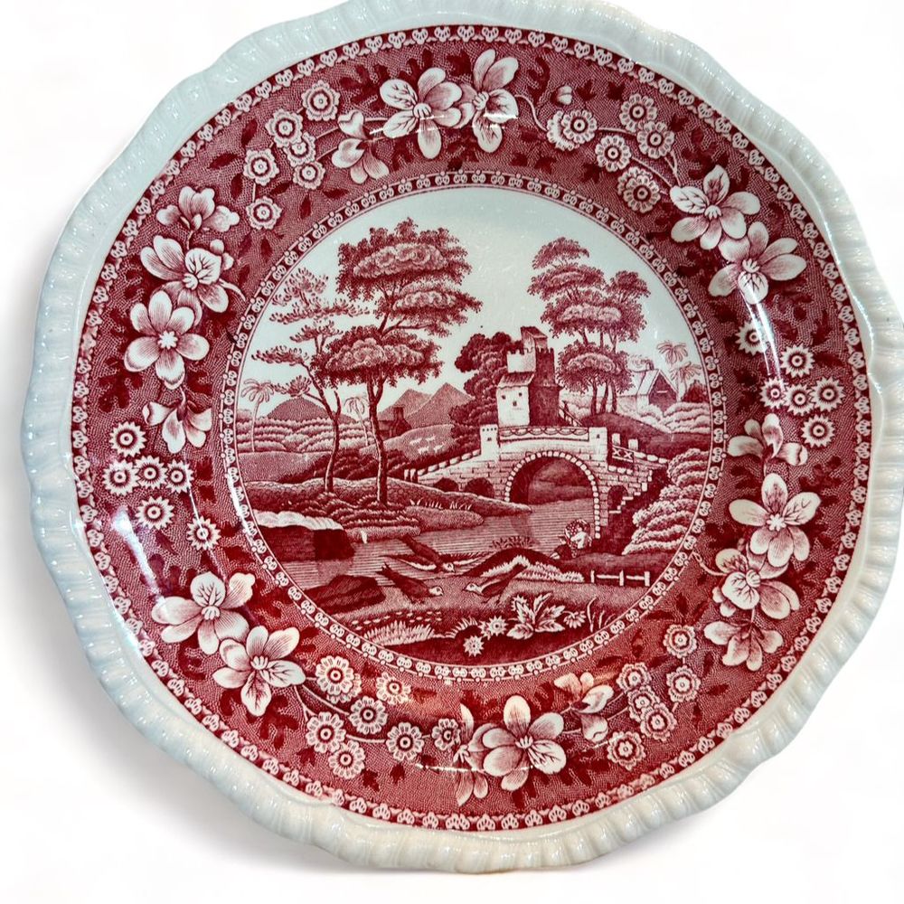 1950's Copeland Spode Tower Red 9.5" Transfer Ware, Ironstone Decorative Plate
